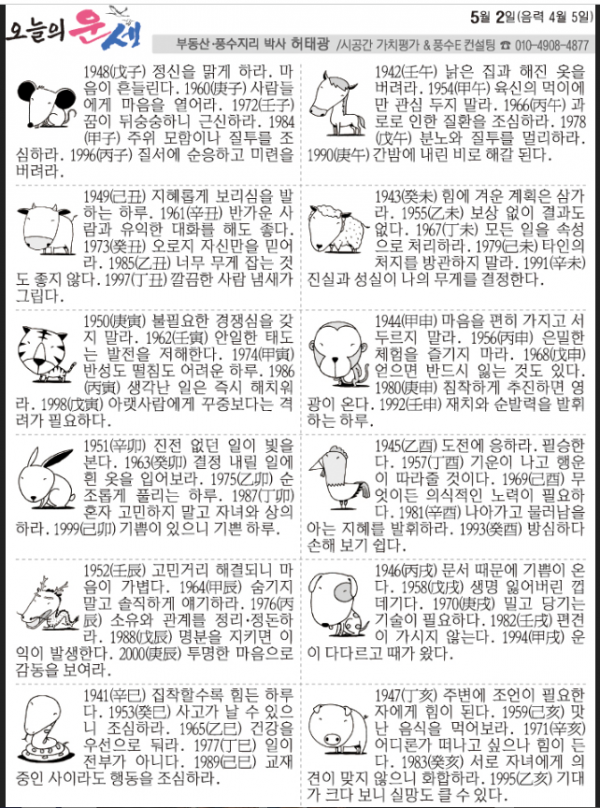 5월 2일 오늘의 운세(음력 4월 5일)