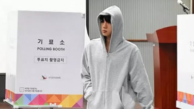 투표소 찾은 BTS 진, 소중한 한 표 행사