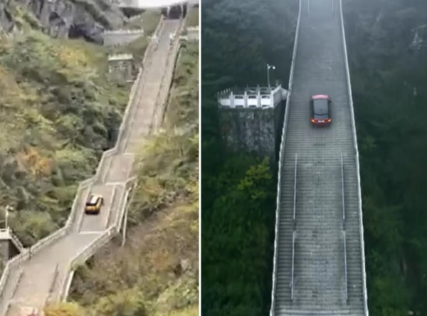 랜드로버 따라하려다…장가계 오르던 中 SUV, 미끄러져 난간 쾅