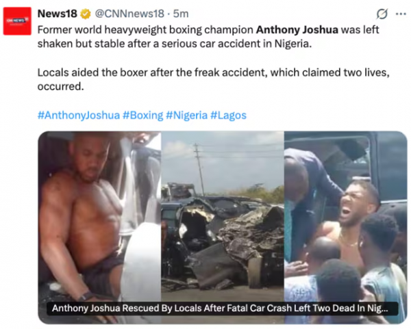 '복싱챔프' 조슈아 끔찍한 교통사고에도 멀쩡…동승자 모두 사망